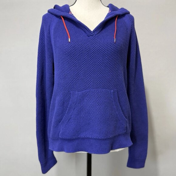 Lauren Ralph Lauren Waffle Knit Hoodie Womens Sz S Purple Blue Drawstring Bold - Picture 1 of 9